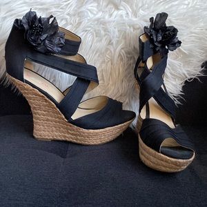 JustFab women’s wedged sandal with rose. Size 10. Worn a handful of times.